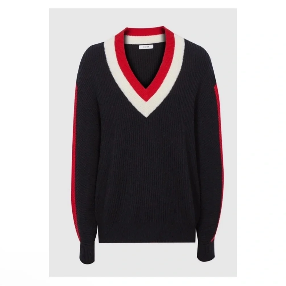 New! REISS London Striped Color Block Wool Blend Sweater - Picture 2 of 12